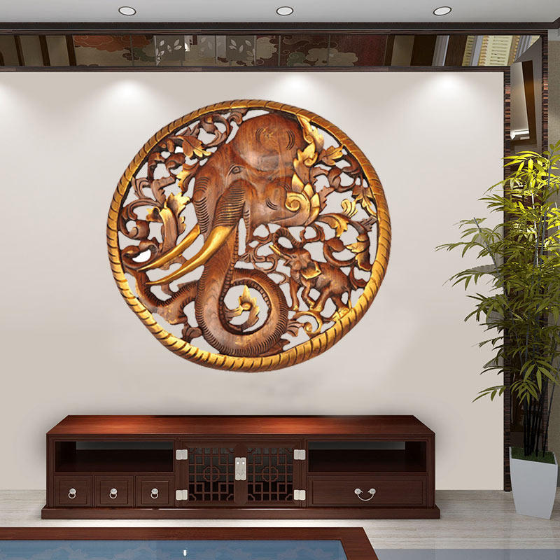 Thai crafts creative teak carving solid wood wood carving background wall pendant lattice wall decoration hollow wall hanging ceiling