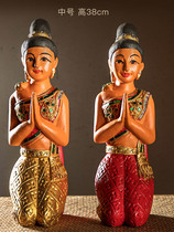 Thai solid wood carving Buddha welcome figures ornaments Southeast Asia home accessories club desktop welcome to display