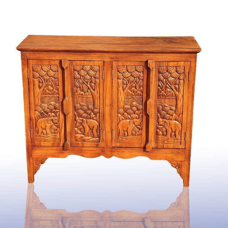 Thai characteristic imported solid wood carved shoe cabinet Southeast Asian style furniture decoration porch cabinet wall side table