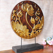 Thai crafts home furnishings solid wood carved gold foil Lotus ornaments Southeast Asian characteristics porch ornaments