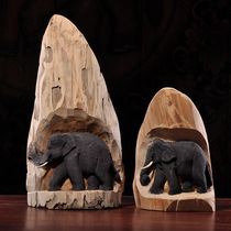 Thai characteristics imported hand-made solid wood carving Elephant Ornaments Southeast Asian decorative crafts wood carving Elephant furnishings