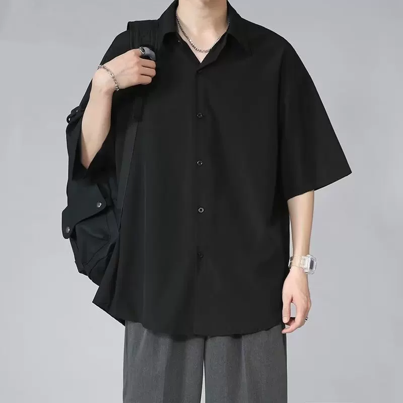 Silk black shirt, plus size, loose fit