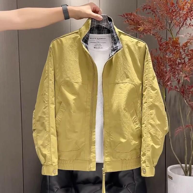 2026 Spring and Autumn New Men's Stand Collar Jacket Yellow Fashion Trend Casual Versatile Zipper Jacket Trend 2026 Spring and Autumn New Men's Stand Collar Jacket Yellow Fashion Trend Casual Versatile Zipper Jacket Trend