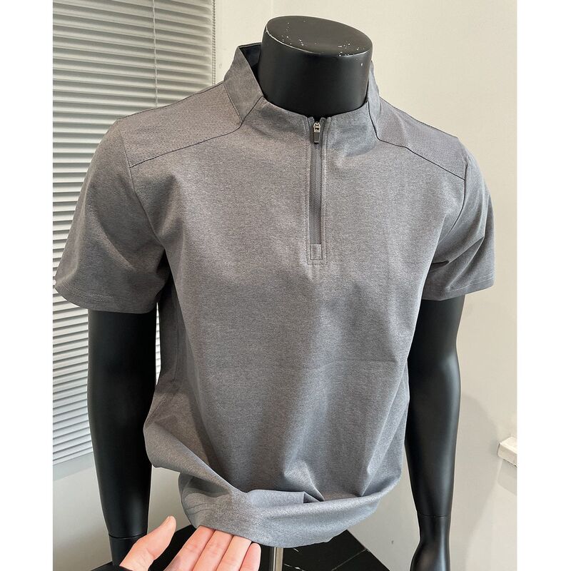 Outdoor Sports Style Half-Zip Stand-Up Collar Short-Sleeved T-Shirt for Men, New Summer Style, Gray Breathable, Quick-Drying, Versatile Top Outdoor Sports Style Half-Zip Stand-Up Collar Short-Sleeved T-Shirt for Men, New Summer Style, Gray Breathable, Quick-Drying, Versatile Top