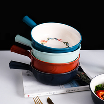 Creative Four Seasons ceramic bowl plate European handle bowl household dish soup plate large single fruit salad bowl plate