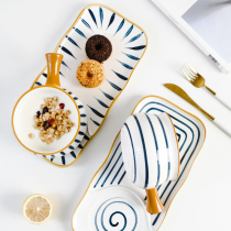 Japanese ceramic bowl plate creative personality one person food household tableware handle bowl breakfast plate dessert single set