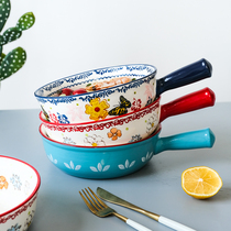 8 inch handle Bowl creative personality with handle ceramic baking bowl home baked rice bowl large fruit salad bowl Bowl Bowl