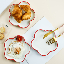 Japanese flower ceramic plate creative cute breakfast plate dessert cake bread plate Net red ins Wind Western plate