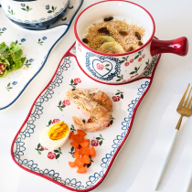 Daily type One food cutlery suit Single home Creative Ceramic Breakfast Dish Oat Bowl handle bowls Sharappan