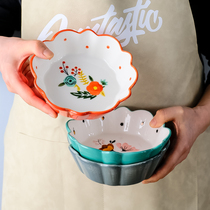 Nordic ceramic lace bowl student single girl heart cute fruit bowl salad bowl dish dessert bowl Steamed Egg Bowl