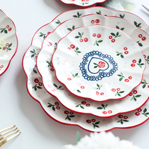 Day Style Hand-painted Cherry Cutlery Creativity Home Individuality Ceramic Pan Dish water fruit Sharapdish Western Dining Pasta Dishes