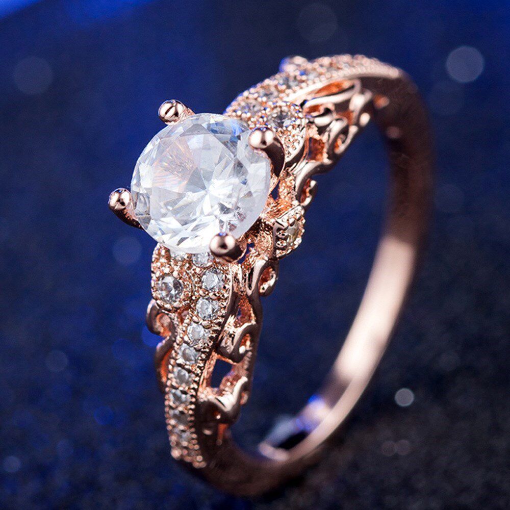 Diamond ring Rose Gold Ring Women Diamond Bridal Jewelry Engagement