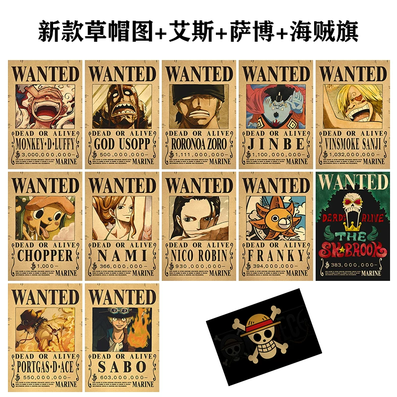 Премиум-ордер на вознаграждение One Piece за ретро-кожаную бумагу Никки 3 миллиарда плакат аниме, настенная композиция картины