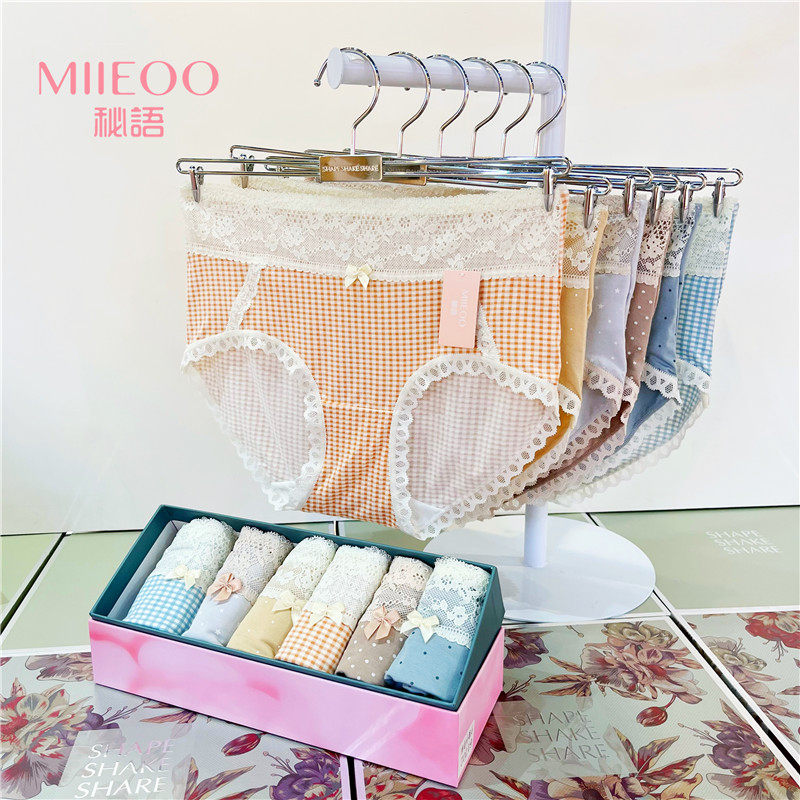 Secret Underpants Women 6 Modale Middle waist High opening fork lace lace Breathable Antibacterial Flat Angle Multistyle