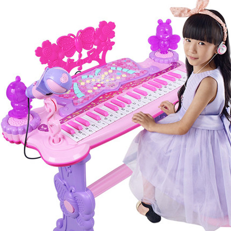 (microphone + small stool + power supply) children electronic keyboard with microphone girls piano 1-3-6 years old small