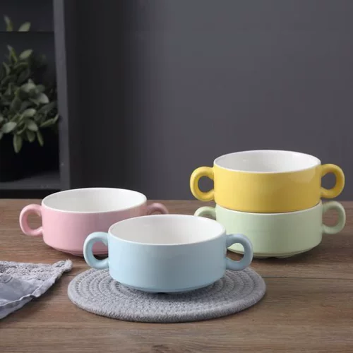 Керамическая двусторонняя миска с крышкой для лапши быстрого приготовления, скандинавская посуда с крышкой, небольшая миска для соуса, домашняя миска для супа в западном стиле, миска для выпечки в западном стиле.