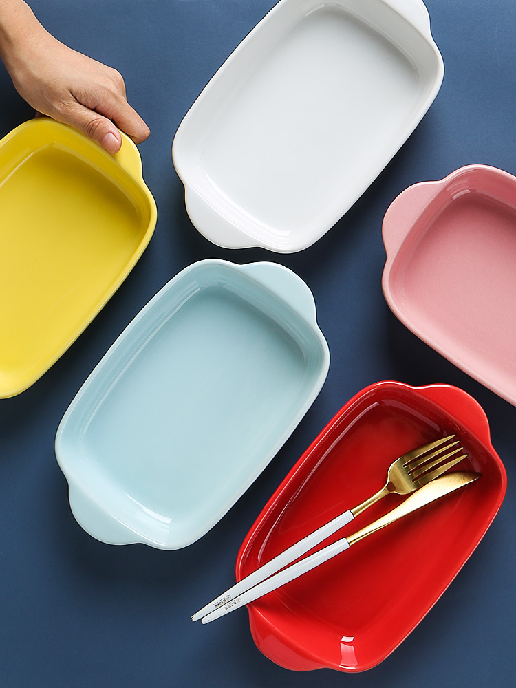 Cheese baked rice plate ceramic baking tray Baking binaural plate plate microwave oven special tableware home baking bowl