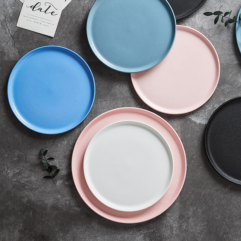 High-temperature-resistant frosted Nordic flat-bottomed steak West dining room Trays Ceramic Minima Breakfast cake Pizza Sweet Pint