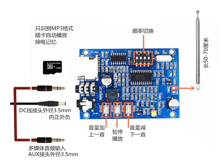 Card MP3 transmitter fmFM stereo Module FM dual-channel wireless transmitter phase-locked loop BH1417