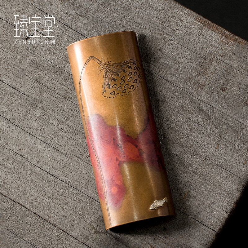Zhen Bao Tang Tea Lotus Pure Copper Bouncer Handmade Engraving Tea Shovel Zen tea Tea Dao Red Copper Accessories Tea