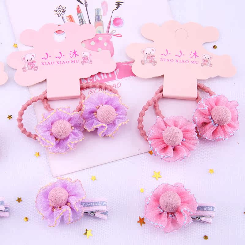 Children's yarn flower hair ball hair rope Korean version of the girl cute rubber band does not hurt the hair baby side clip bangs clip card broken hair