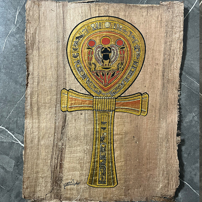 埃及手工莎草纸画:生命之钥,限量版闪光精品,带签名热卖!-埃及特色-淘宝百科网