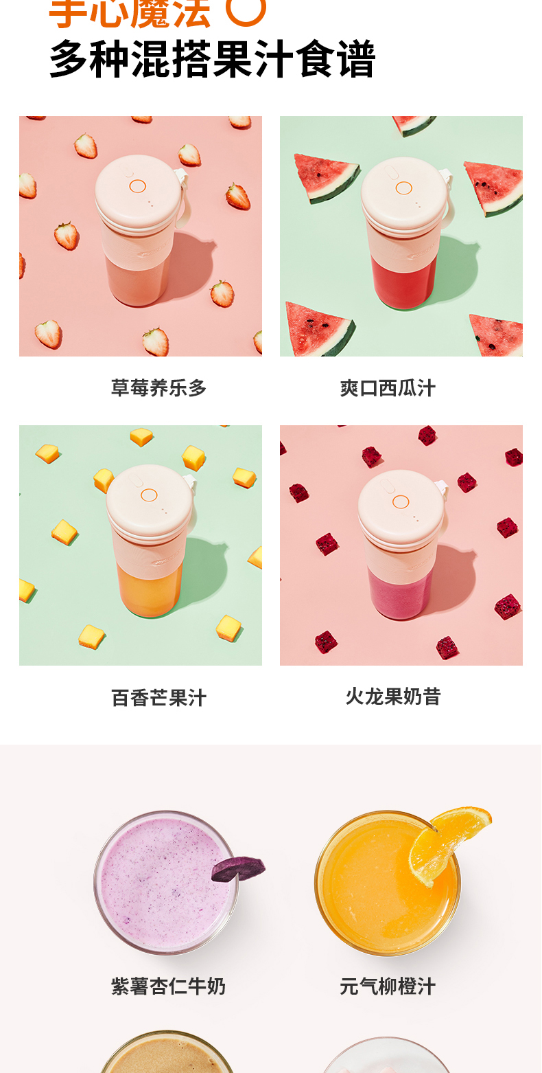 九阳 便携式全自动榨汁机 300ml 满电可榨10杯 图10