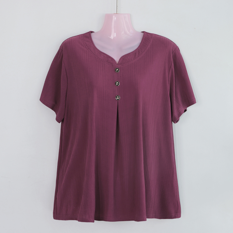 Middle-Aged and Elderly Women's Summer Plus-Size Fashion Elegant Grandma Ice Silk Loose Belly-Covering Casual Solid Color Elderly T-Shirt