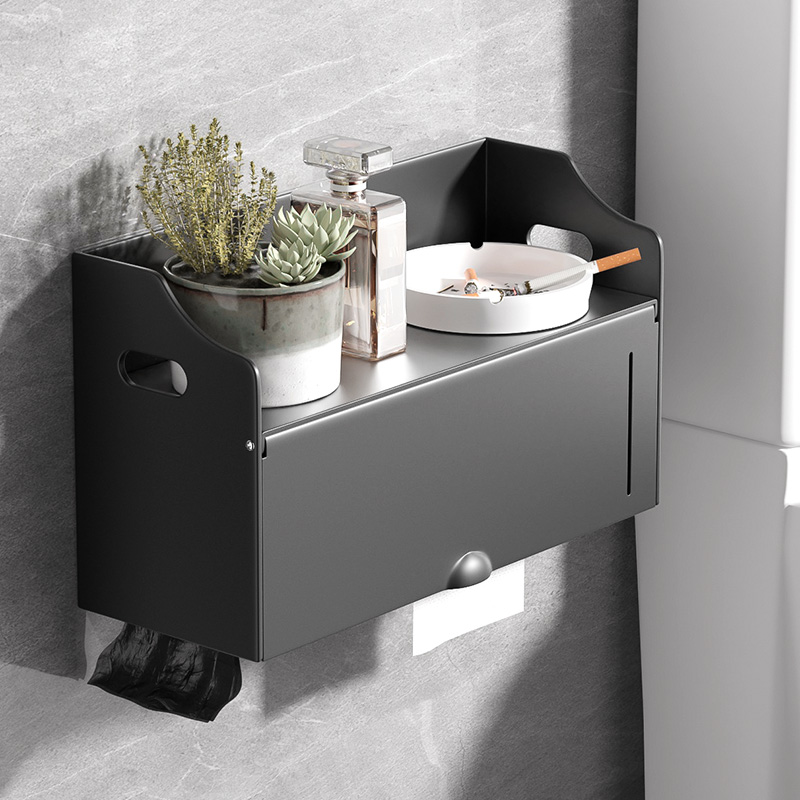 Makeup Room Paper Towel Rack Toilet Wall-mounted Multifunction Paper Towel Box Shelve Phone Rack Free of perforated toilet paper box