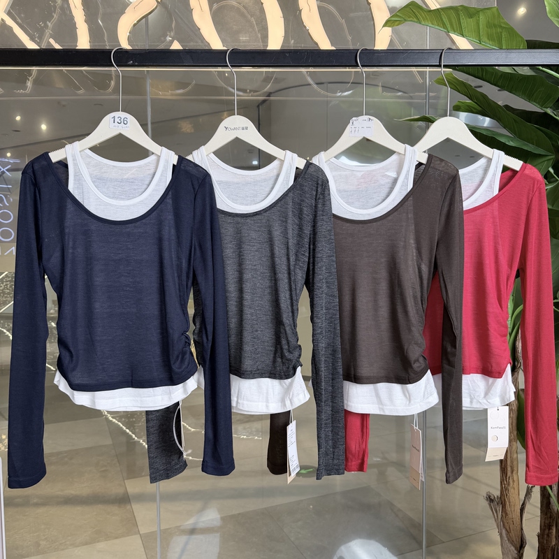 Kapasu: Summer 25 (No Returns or Exchanges) 85W2002 Fake Two-Piece Long-Sleeved Knit Sweater