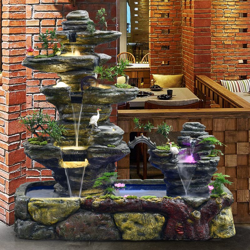 Large Outdoor Fake Mountain Flowing Water Fountain Landscaped Villa Garden Patio Landscape Fish Pond Stones Trick and Swing