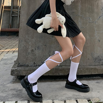 White strappy socks womens autumn and winter cross stockings Japanese calf socks jk leggings tide Black thin lace length