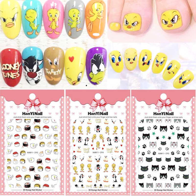 3D Nail Art Stickers Rice Ball Ugly Little Yellow Duck Nail Polish Stickers Beauty Portrait Cat Cartoon Children's Stickers