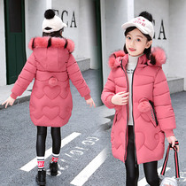 Girl Cotton Clothing 2021 Years Winter Season New Medium Long Style Foreign Air Cotton Clothes Ten-year-old Children Dress Down Cotton Padded Jacket Large