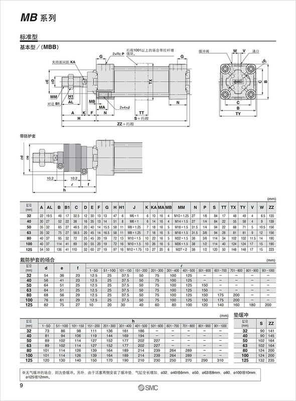 xylanh khí nén smc Xi lanh MDBB chính hãng SMC 32/40/50/63/80/100-25-50-75-150-200-300-500Z xi lanh khí nén 2 hành trình phụ kiện xi lanh khí nén