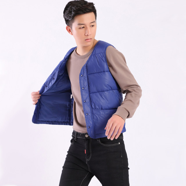 Autumn and winter new light down cotton vest men's Korean style fashion black large pocket self-cultivation inner wearing quilted vest short section