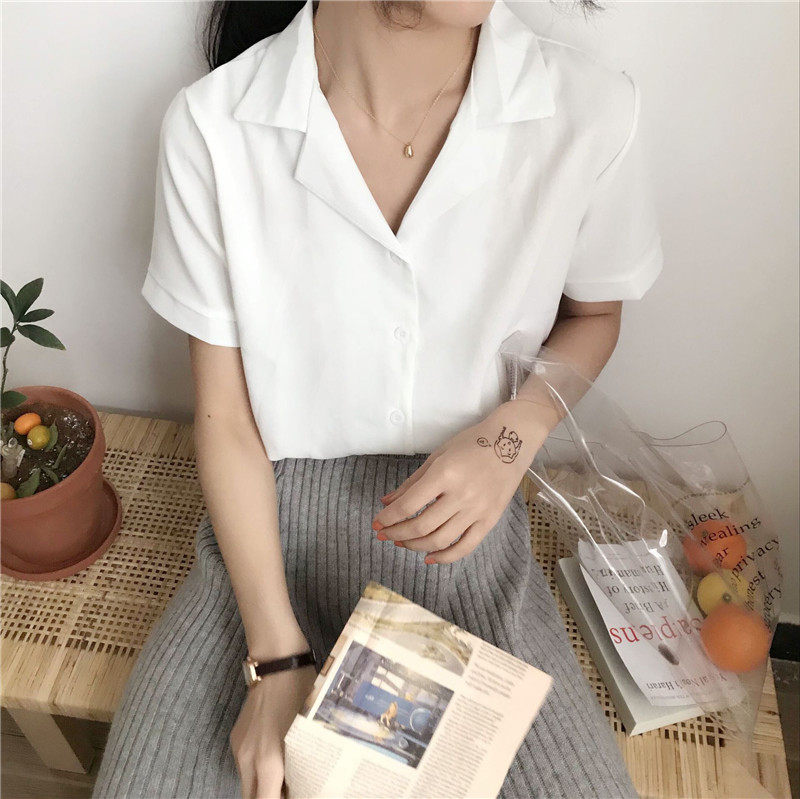 Retro Hong Kong-style design niche light mature shirt ladies chiffon white salt short-sleeved summer thin top women's summer