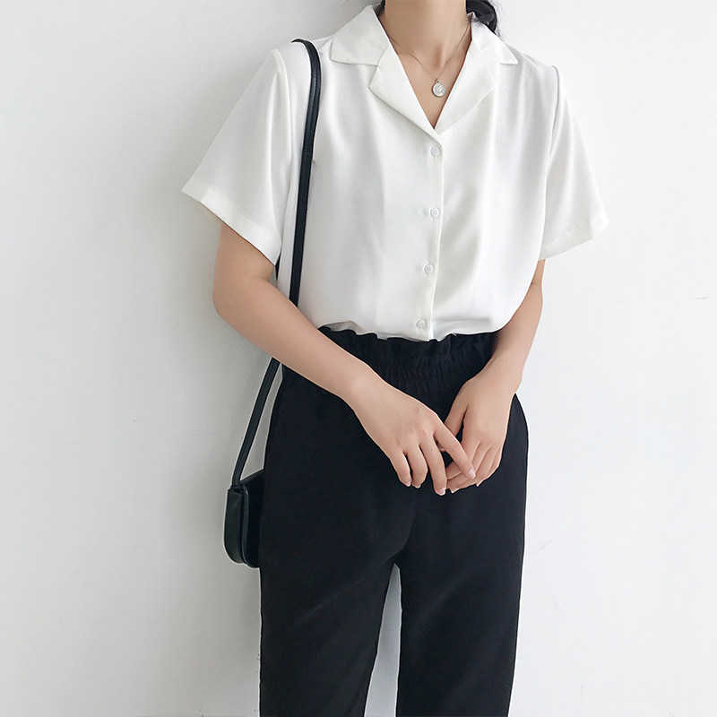 Chiffon White Shirt Ladies Short Sleeve Design Sense Small Light Familiar Outer Wear Versatile Retro Hong Kong Flavor Shirt Summer Thin Section