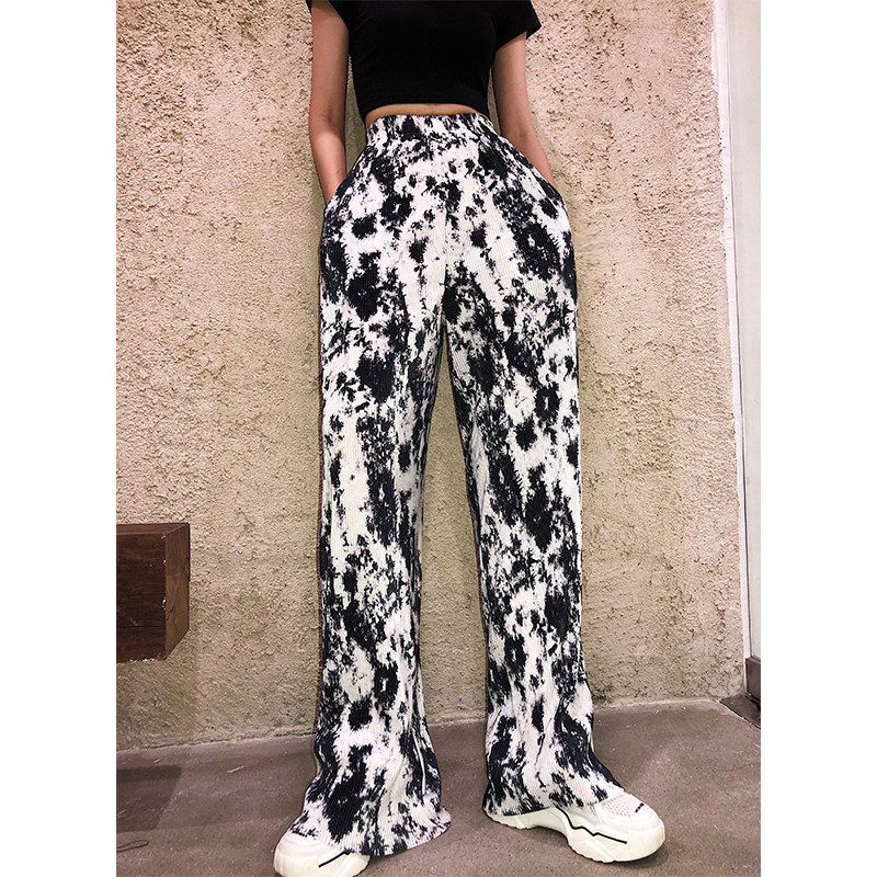 Wide-leg pants women's high waist drape summer thin ink dyed pleated toothpick pants loose and thin mopping trousers