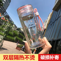 Korean version of heat-resistant double-layer glass fresh portable cute handy cup personality juice tea female student water cup