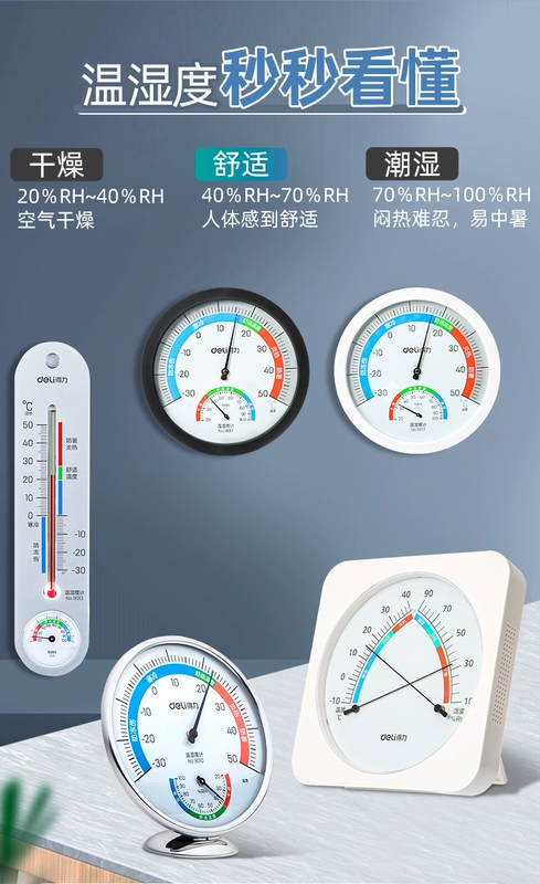 Nhiệt kế điện tử Deli gia dụng trong nhà Máy đo nhiệt độ và độ ẩm có độ chính xác cao Nhiệt kế treo tường phòng bé
