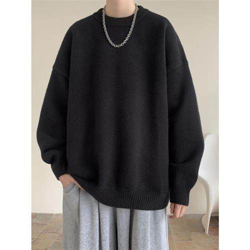 Bold Sweater Sweater Men's Autumn Winter New Port Craze Pure Color Thickened Warm-Knitted Sweatshirt Youth Loose Casual-Taobao