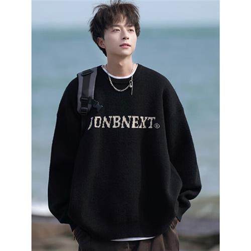 Fan-Lennon Port Wind Black Lazy Sweaters men's autumn and winter thickened loose round collar bottom-knitted sweatshirt Han version Chauga Hugh-Taobao