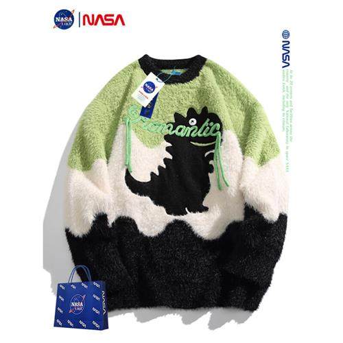 NASA LIKE Chauded sweater male and female dopamine hit color wave small dinosaur round-led knit-shirt lovers 100 hitch-Taobao