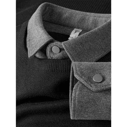 DZSF advanced senses black fake two sweater men's autumn winter warm and thickened mill sweatshirt collar knit cardigan-Taobao