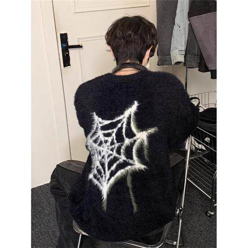 Black Box White Sweater Men's Autumn Winter New Stitch Sweatshirt Loose Casual Spider jacquard Lazy Wind Superior sleeve-Taobao