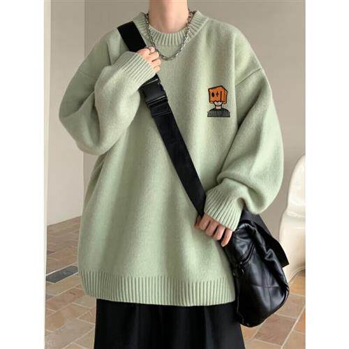 OEMG sweater for men's autumn and winter ochre high level senssense head day department retro-lazy wind loose casual knit cardigan-Taobao