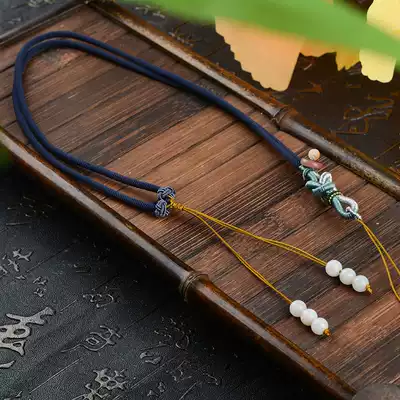 Jiugong jewelry handmade woven rope and Tian Jade seed material design blue hanging rope 68 yuan
