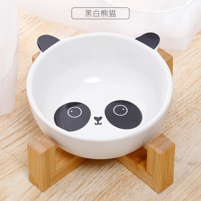 竹木架卡通陶瓷猫碗5