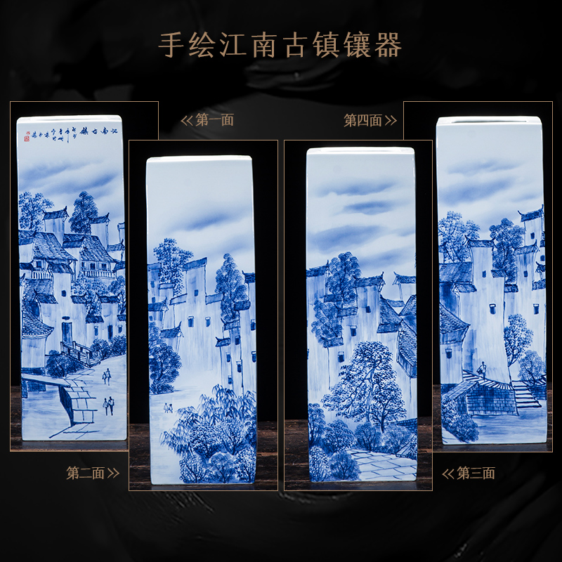 The Master of jingdezhen ceramics hand - made quiver jiangnan town blue and white porcelain vase painting and calligraphy calligraphy and painting study furnishing articles
